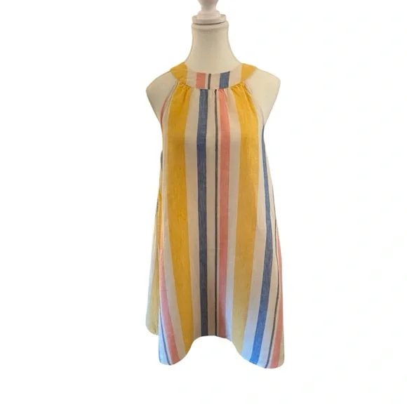 Coastal Grandmillennial Linen Stripe Dress XS Preppy Resort Effortless Summer - Picture 6 of 12